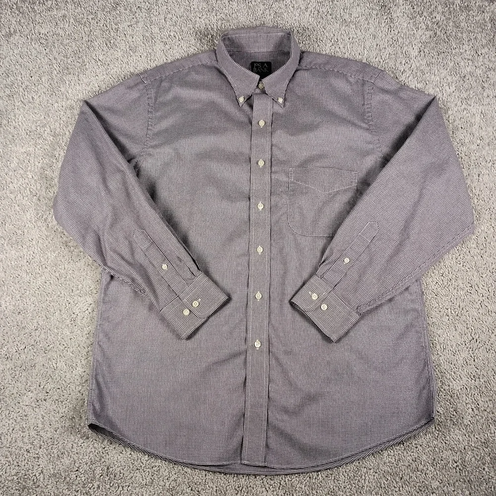 Jos A Bank L Travelers Collection Tailored Fit Purple Houndstooth‎ Mens Shirt